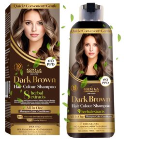 Kokila NO PPD Shampoo Hair Colour - Dark Brown 400ml for Women and Men, Natural Extracts